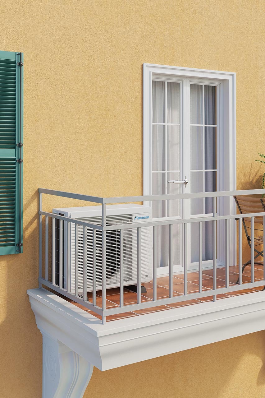 outdoor condenser of Air Conditioner on balcony