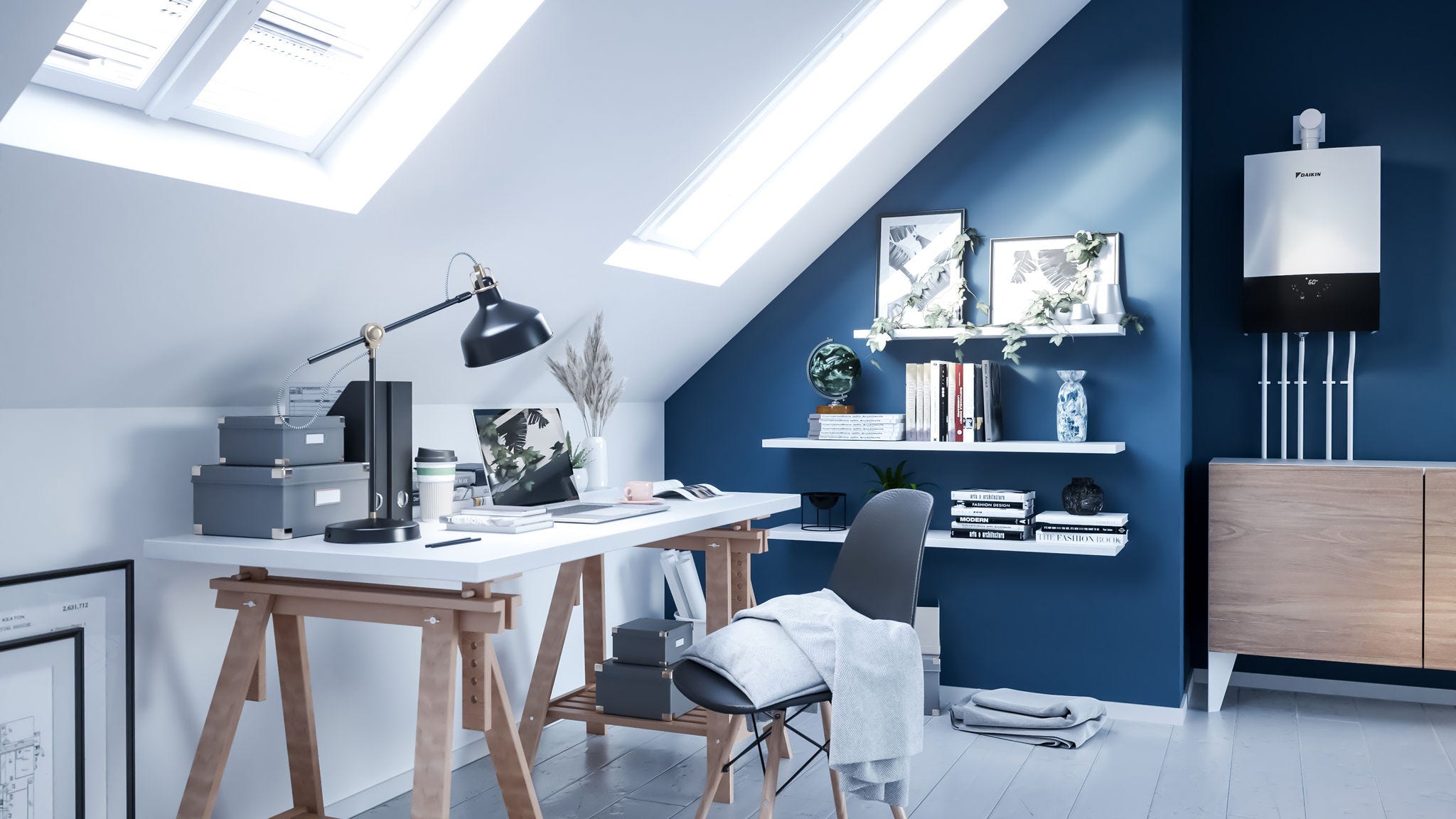 Unidad interior de una caldera de condensación de gas instalada en un dormitorio